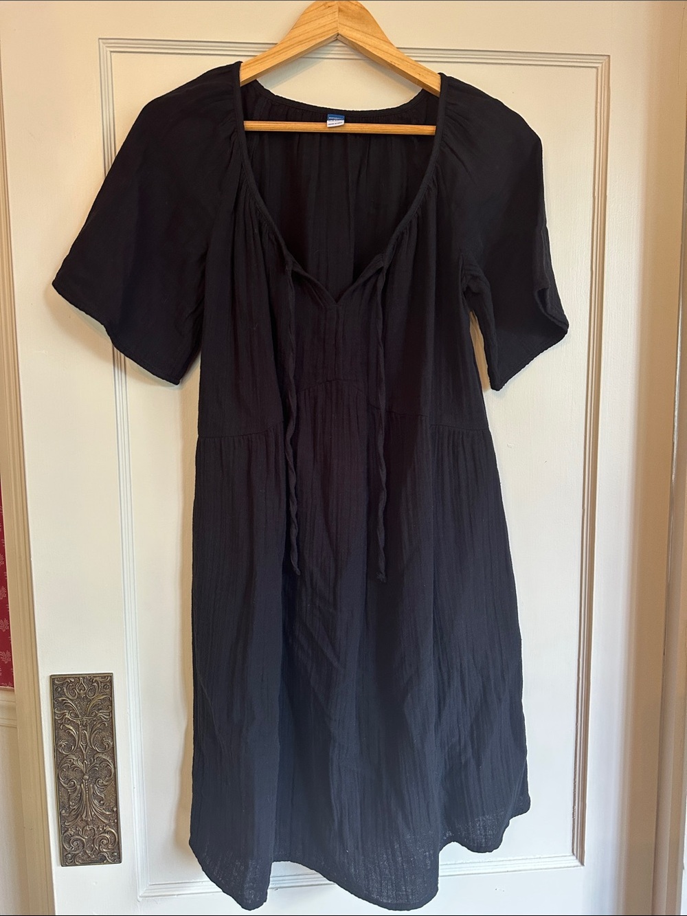 Maternity Old Navy Black Mini Dress with Tie Neck
